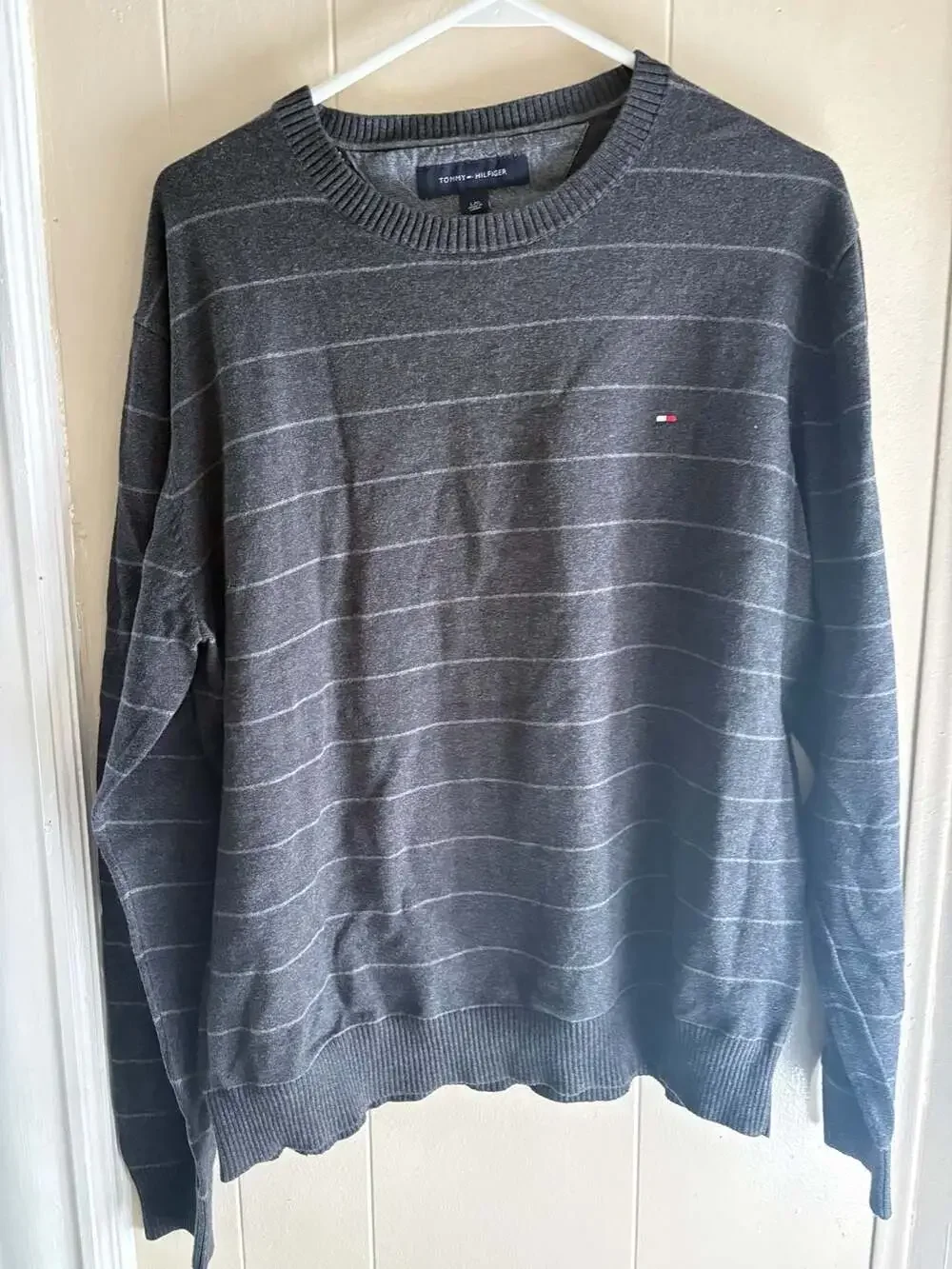 Tommy Hilfiger Men's Gray Striped Crew Neck Sweater - Picture 3 of 3